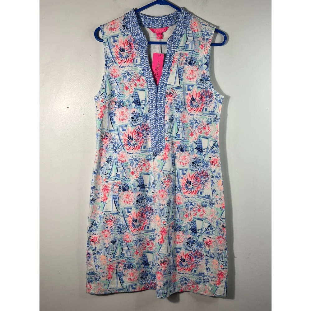 Lilly Pulitzer Sailboat & Floral Sleeveless Shift Dress - Blue, Pink, White